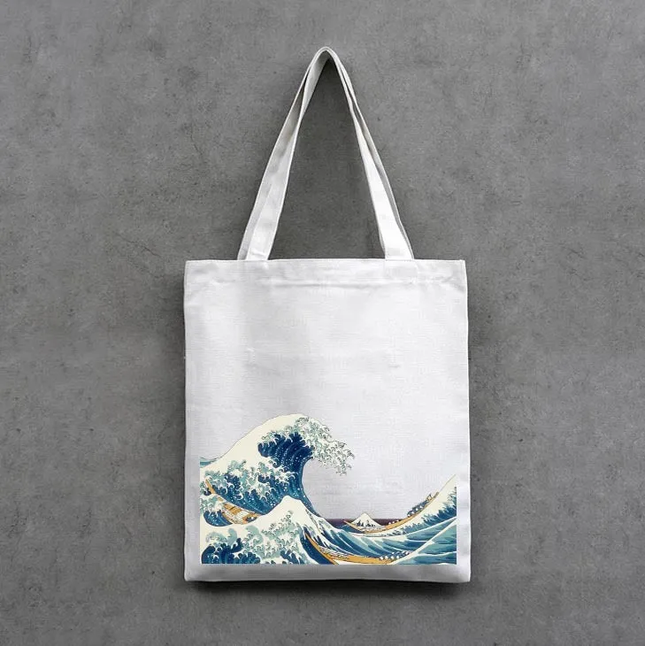 Women's Ukiyo-e Canvas Shopping Simple Cloth One Shoulder Bags