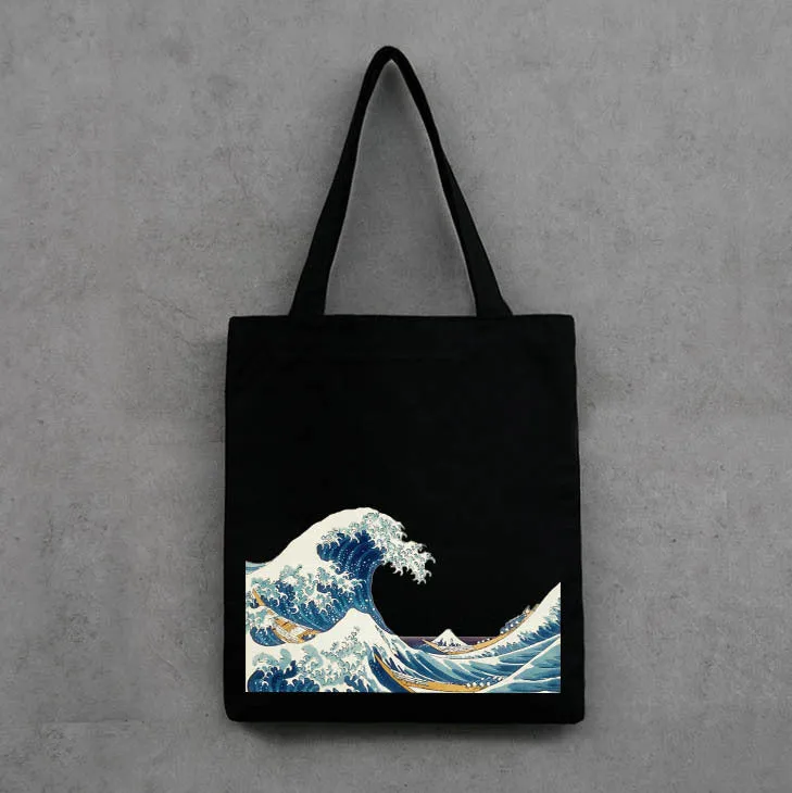 Women's Ukiyo-e Canvas Shopping Simple Cloth One Shoulder Bags