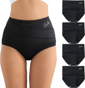 Women's Underwear Tummy Control High Waisted Stretch Full Coverage Breathable Briefs 4 Packs Postpartum Panties