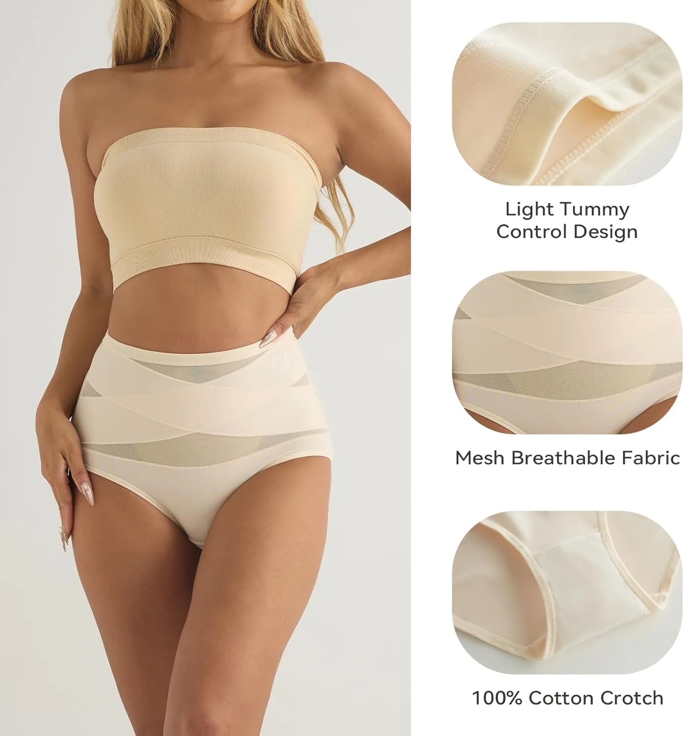 Women's Underwear Tummy Control High Waisted Stretch Full Coverage Breathable Briefs 4 Packs Postpartum Panties