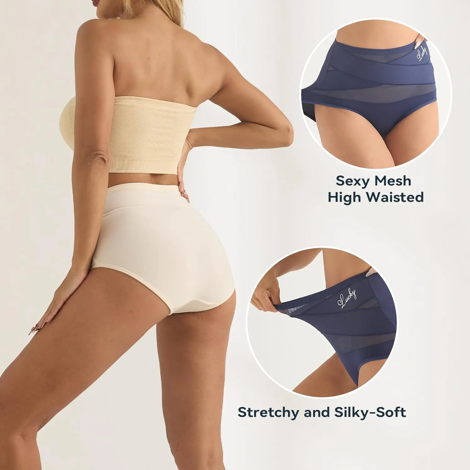 Women's Underwear Tummy Control High Waisted Stretch Full Coverage Breathable Briefs 4 Packs Postpartum Panties