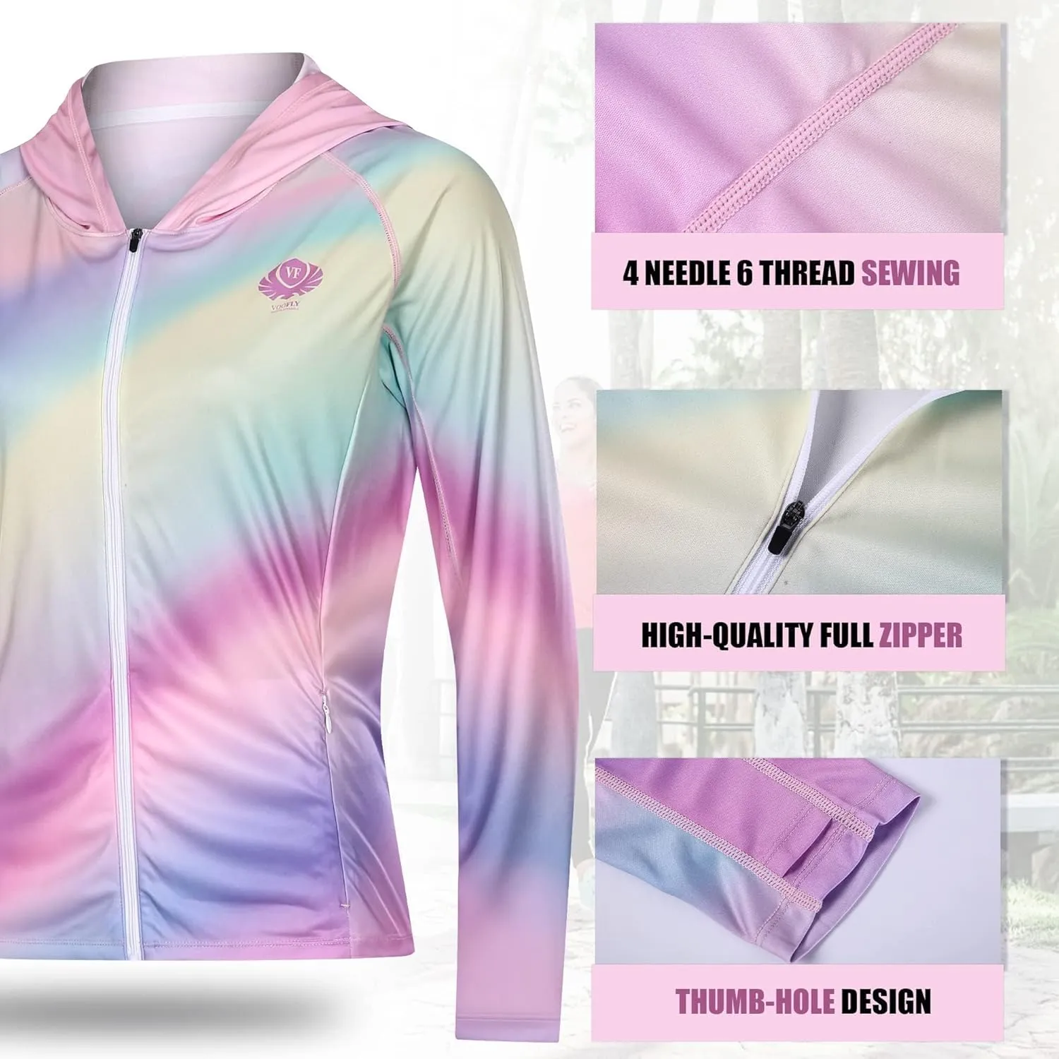 Women's UPF 50  Sun Protection Shirt Printed UV Hoodie Jacket Full Zip with Pockets