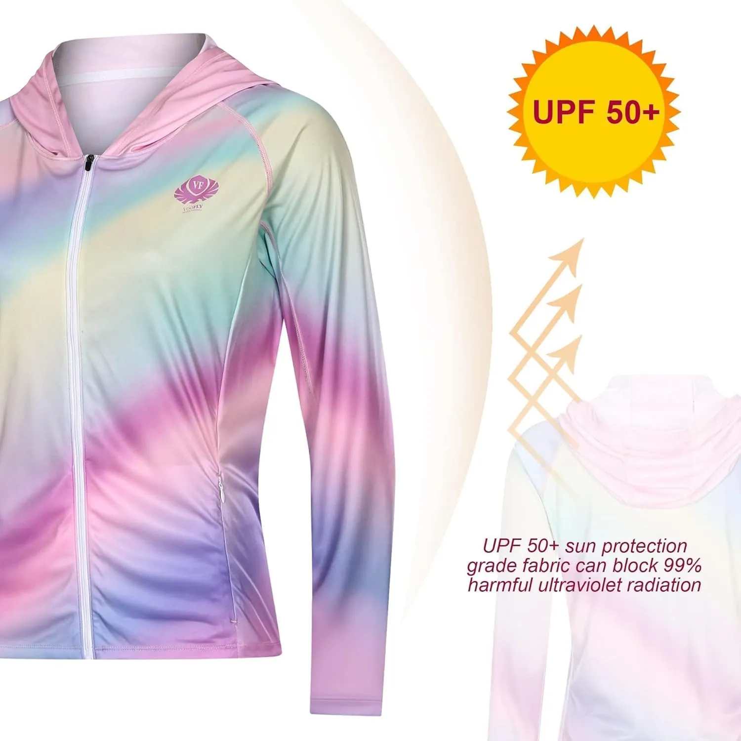 Women's UPF 50  Sun Protection Shirt Printed UV Hoodie Jacket Full Zip with Pockets