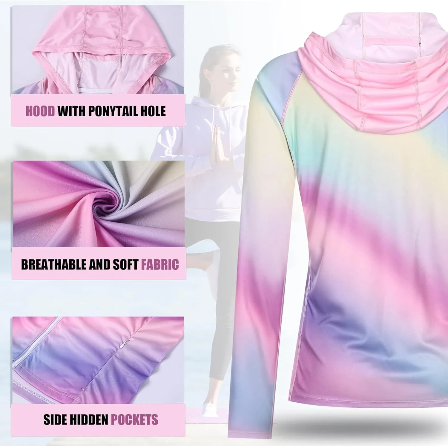 Women's UPF 50  Sun Protection Shirt Printed UV Hoodie Jacket Full Zip with Pockets