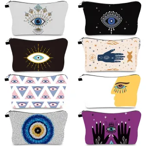 Women's Waterproof Evil Eye Printing Storage Portable Clutch Cosmetic Bags