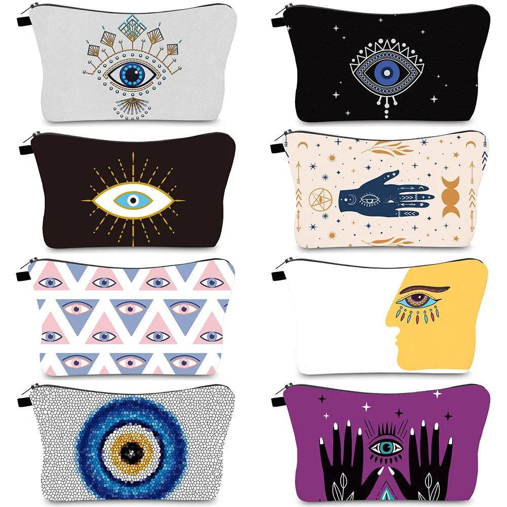 Women's Waterproof Evil Eye Printing Storage Portable Clutch Cosmetic Bags