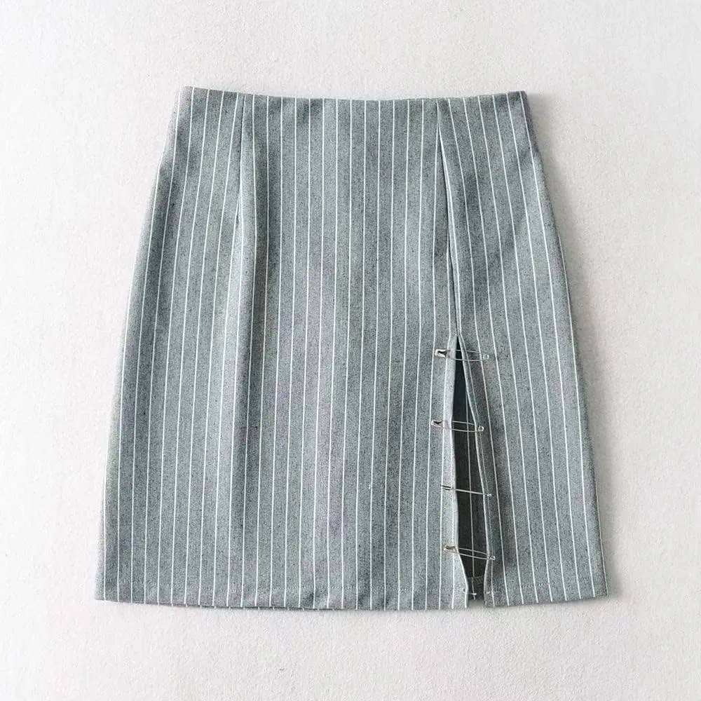 Womens Y2K Pinstripe Casual Pencil Skirts Mini Length Office Work Short Bodycon Skirts