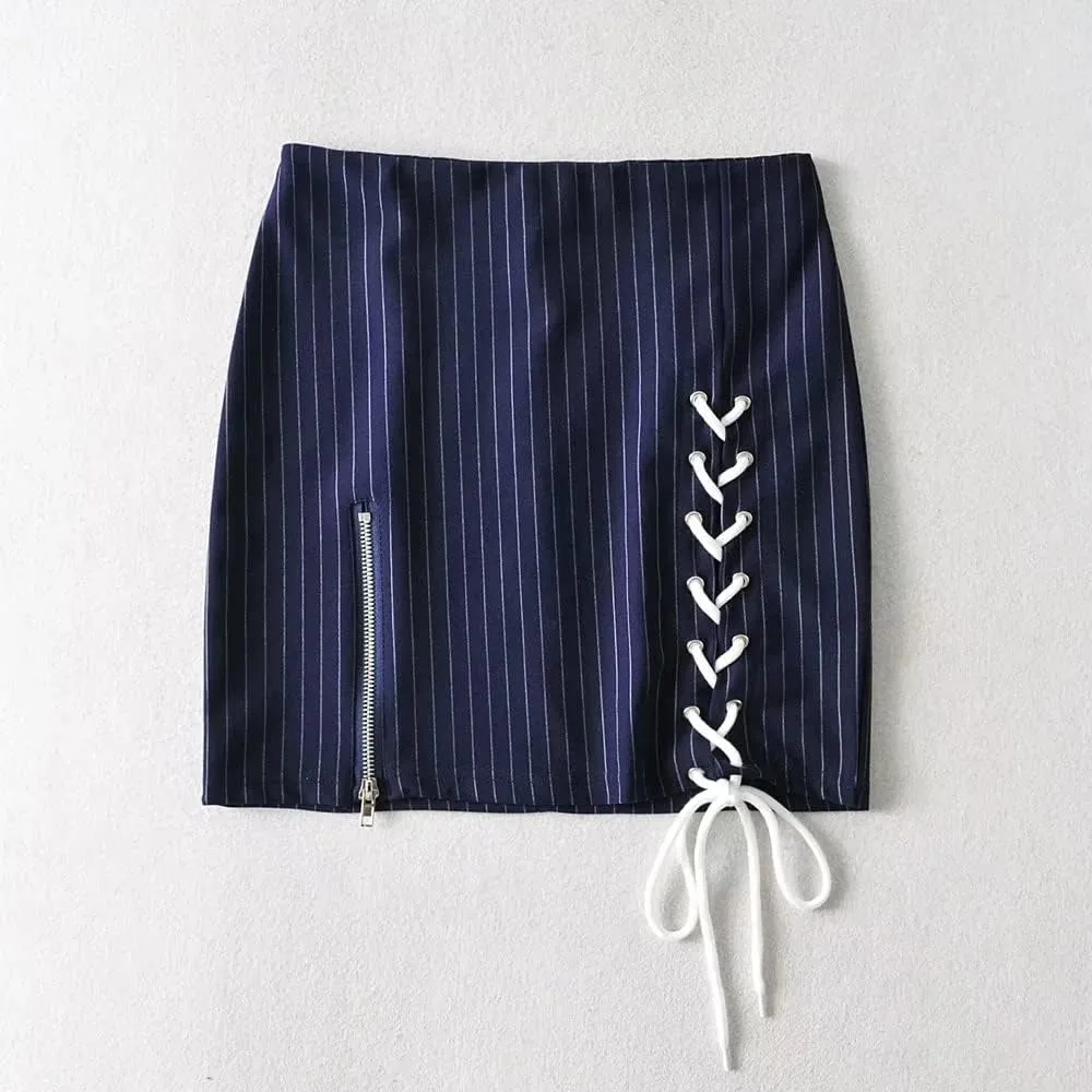 Womens Y2K Pinstripe Casual Pencil Skirts Mini Length Office Work Short Bodycon Skirts
