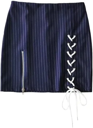 Womens Y2K Pinstripe Casual Pencil Skirts Mini Length Office Work Short Bodycon Skirts