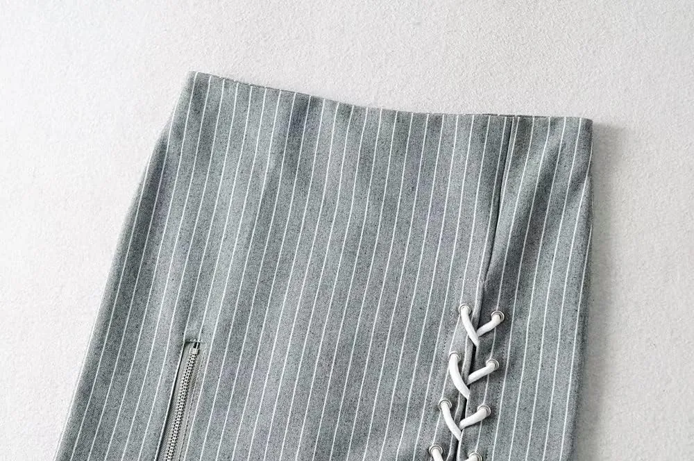 Womens Y2K Pinstripe Casual Pencil Skirts Mini Length Office Work Short Bodycon Skirts