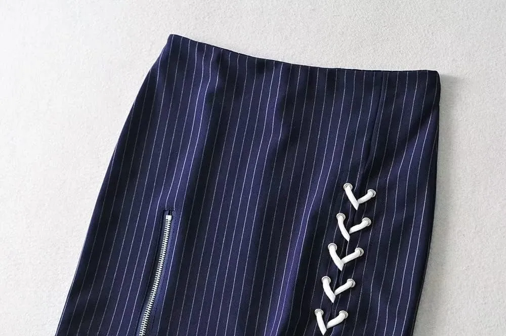 Womens Y2K Pinstripe Casual Pencil Skirts Mini Length Office Work Short Bodycon Skirts