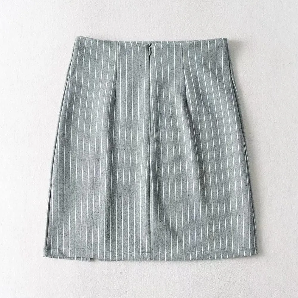 Womens Y2K Pinstripe Casual Pencil Skirts Mini Length Office Work Short Bodycon Skirts
