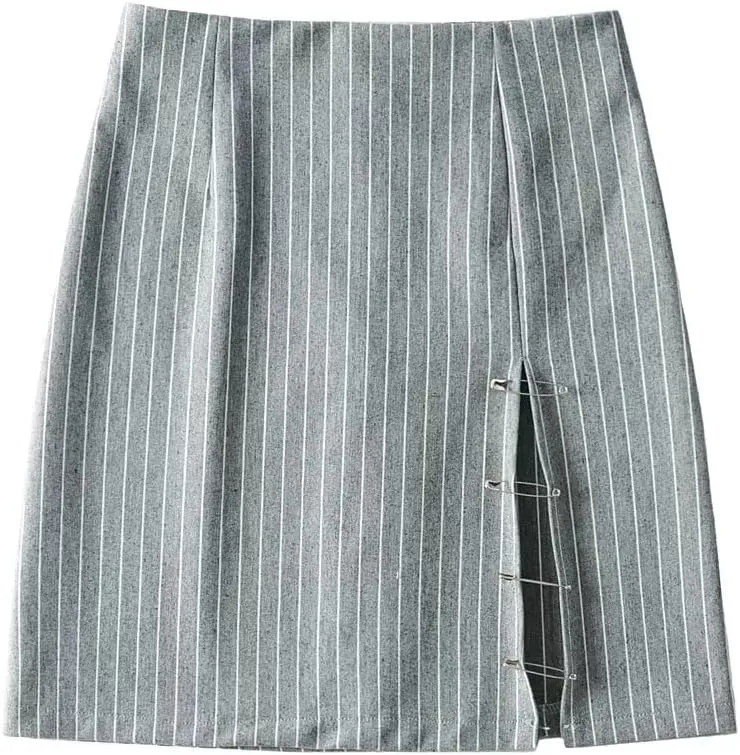 Womens Y2K Pinstripe Casual Pencil Skirts Mini Length Office Work Short Bodycon Skirts