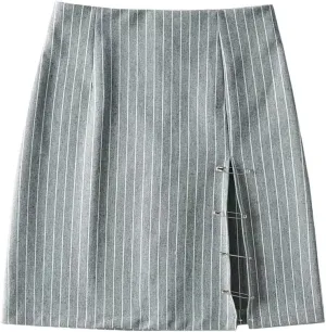 Womens Y2K Pinstripe Casual Pencil Skirts Mini Length Office Work Short Bodycon Skirts
