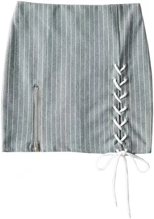 Womens Y2K Pinstripe Casual Pencil Skirts Mini Length Office Work Short Bodycon Skirts