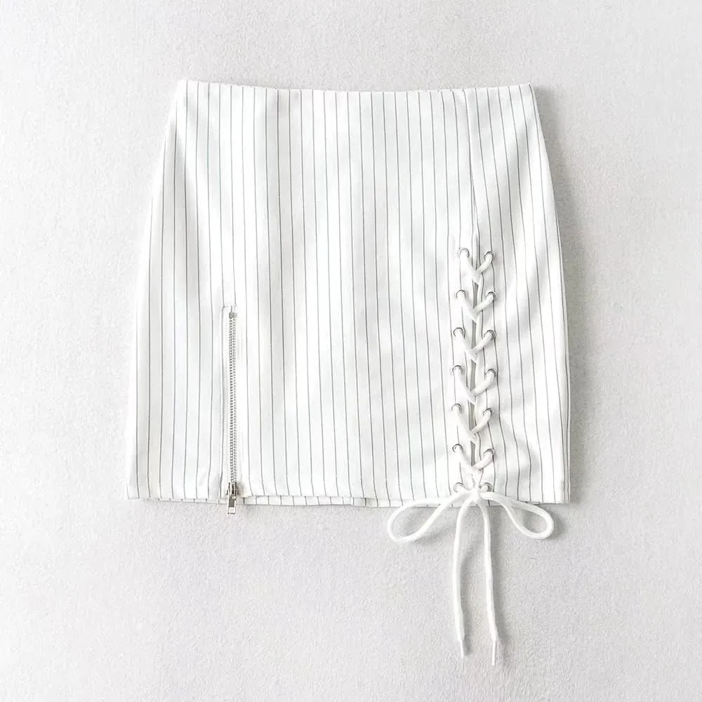 Womens Y2K Pinstripe Casual Pencil Skirts Mini Length Office Work Short Bodycon Skirts