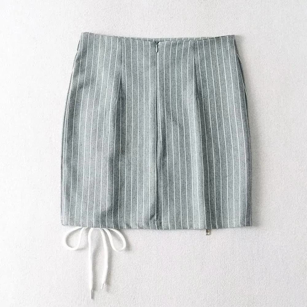 Womens Y2K Pinstripe Casual Pencil Skirts Mini Length Office Work Short Bodycon Skirts