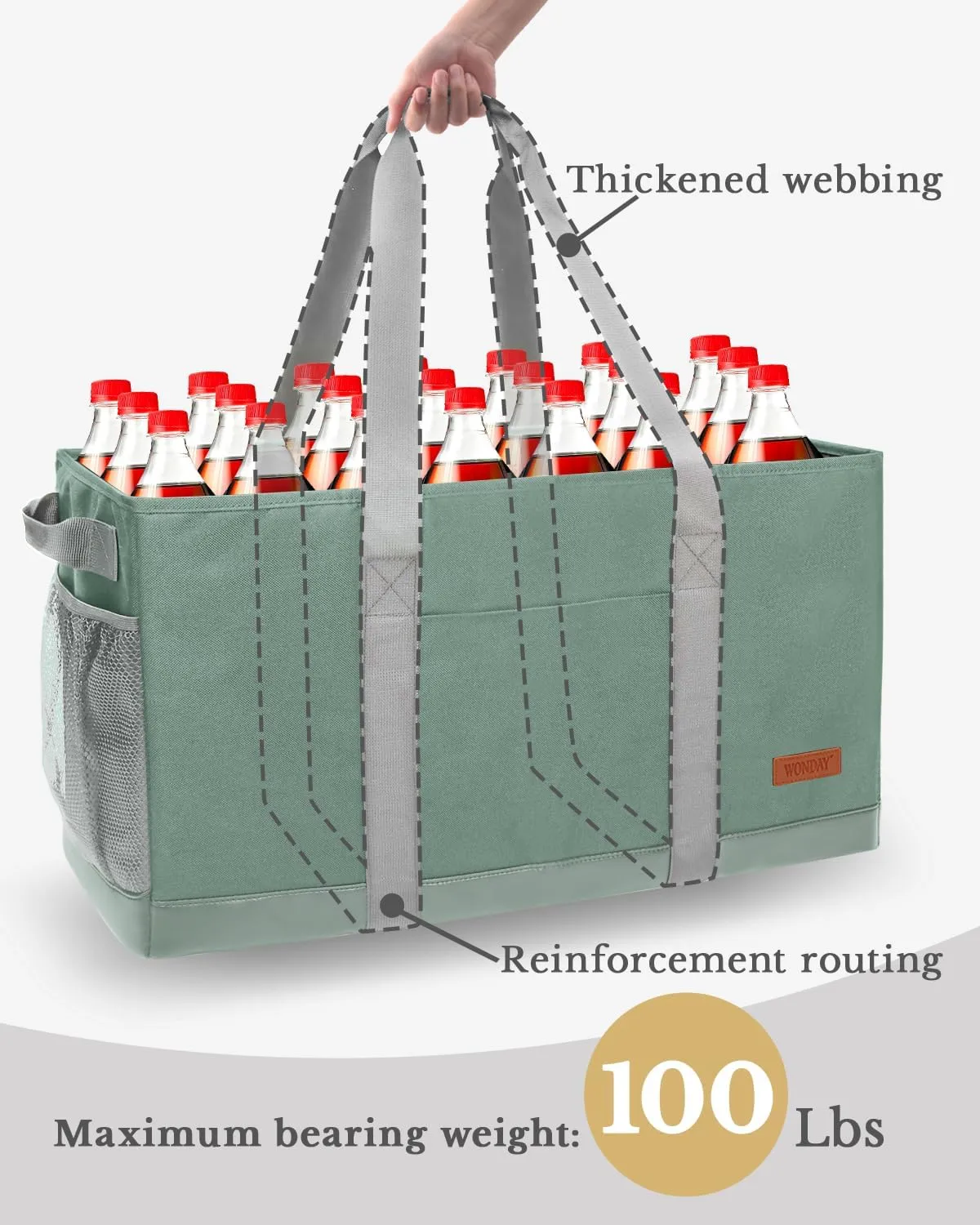 WONDAY Standing Extra Large Reusable Grocery Bag Carrier with Handle, Thirty One Utility Tote Foldable for Shopping and Beach