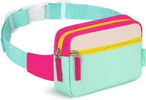 WOOMADA Fanny Pack for Kids, Crossbody Bag Waist Bag with Adjustable Waistband, Cute Belt Bag for Gifts(Hot Pink&Turquoise)