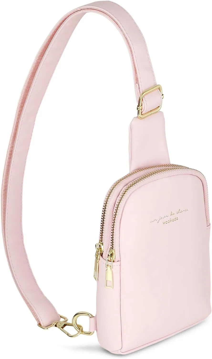 WOOMADA Sling Bag Crossbody Vegan Leather Fanny Packs for Women Fashionable Chest Bag for Travel(pink)