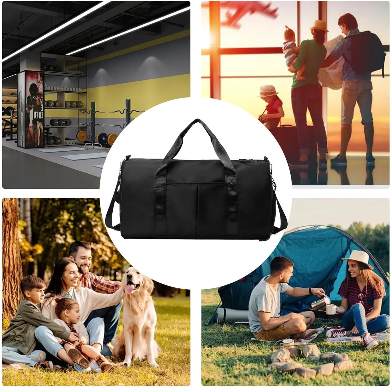 Workout Bag with Compartments - Waterproof Fitness Bags for Travel,Fashionable Workout Bag, Portable Tote Bag with Shoulder Strap for Outdoor Activities