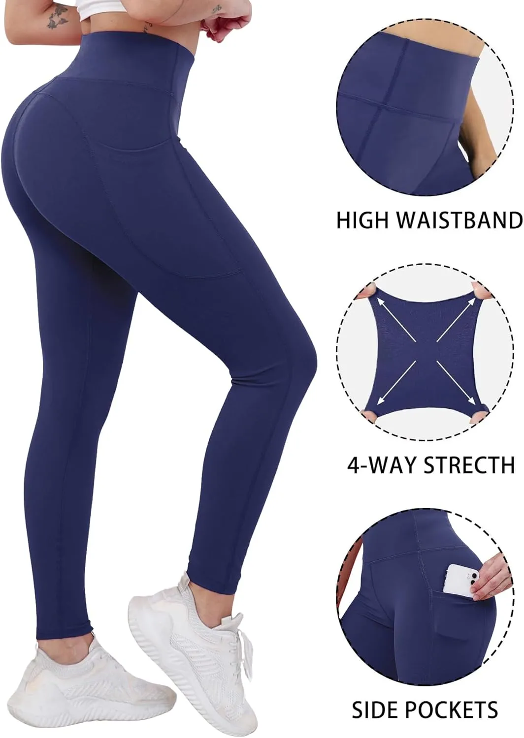 Workout Leggings with Pockets for Women Buttery Soft Elastic Compression Leggings High Waist Running Yoga Pants