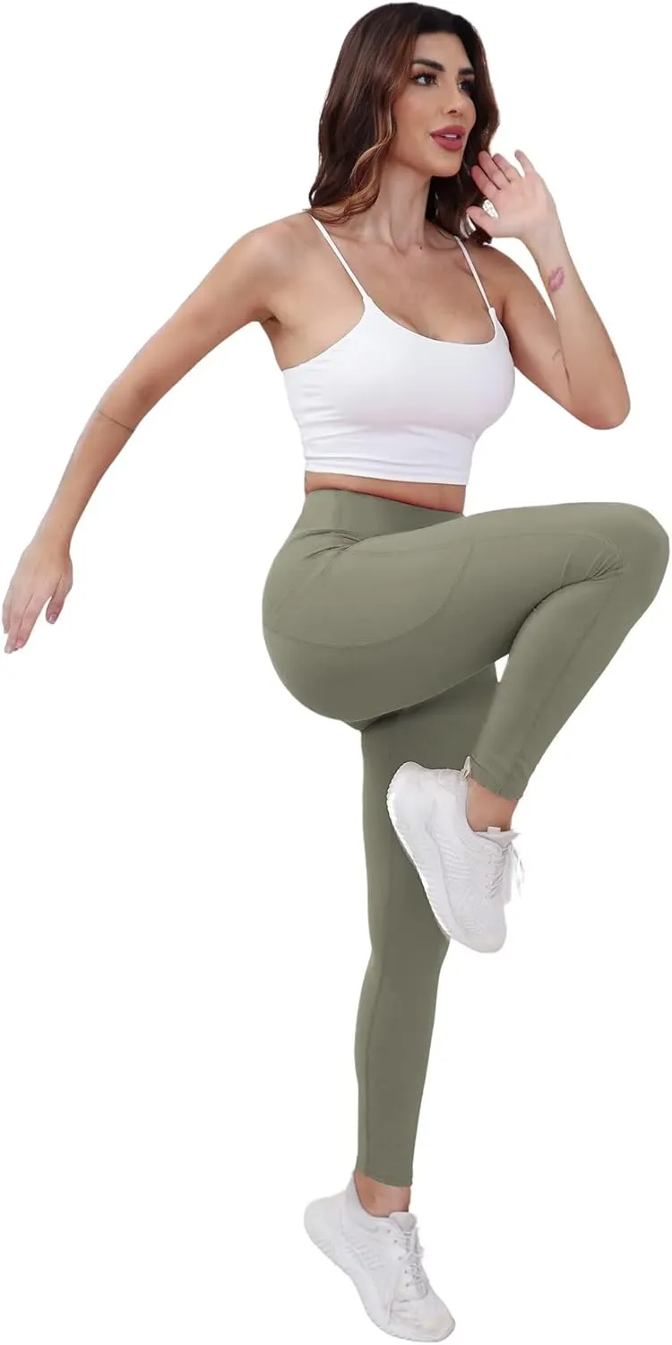 Workout Leggings with Pockets for Women Buttery Soft Elastic Compression Leggings High Waist Running Yoga Pants