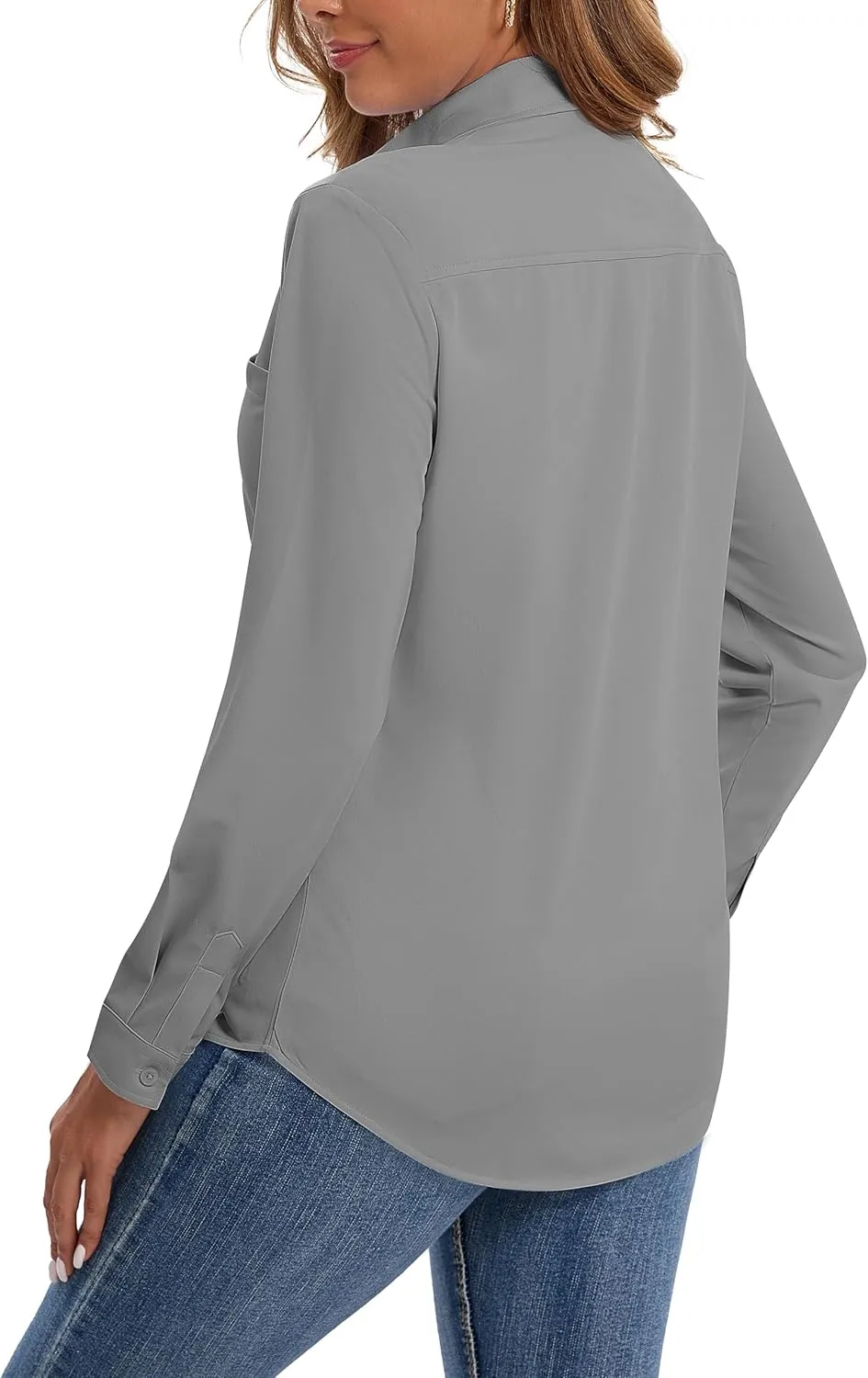 Wrinkle Free Striped Button Down Shirts Women Collared Long Sleeve Blouses Business Work Tops with Pocket