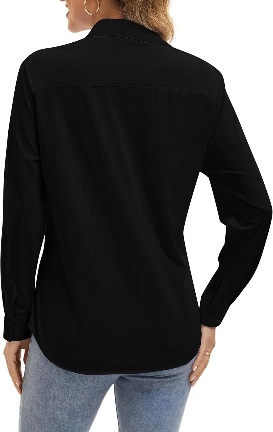 Wrinkle Free Striped Button Down Shirts Women Collared Long Sleeve Blouses Business Work Tops with Pocket