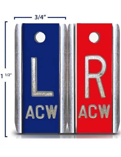 X-Ray Markers (Aluminum) - Blue/Red, Left & Right Set, 1/2" Lead Letters "L" & "R"