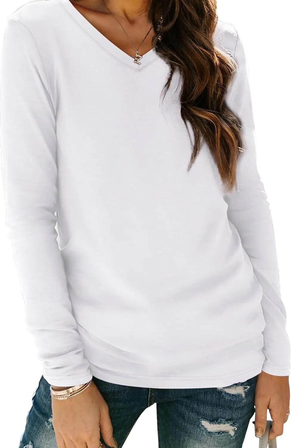 XIEERDUO Womens Long Sleeve Shirts-Fall Tops Basic Tshirts Loose Fit V Neck 3 Packs
