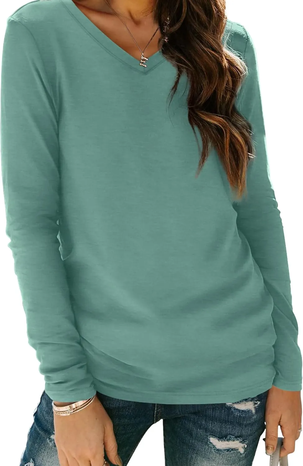 XIEERDUO Womens Long Sleeve Shirts-Fall Tops Basic Tshirts Loose Fit V Neck 3 Packs