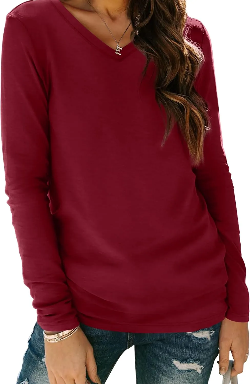 XIEERDUO Womens Long Sleeve Shirts-Fall Tops Basic Tshirts Loose Fit V Neck 3 Packs