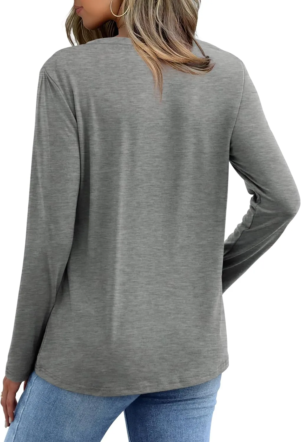 XIEERDUO Womens Long Sleeve Shirts-Fall Tops Basic Tshirts Loose Fit V Neck 3 Packs