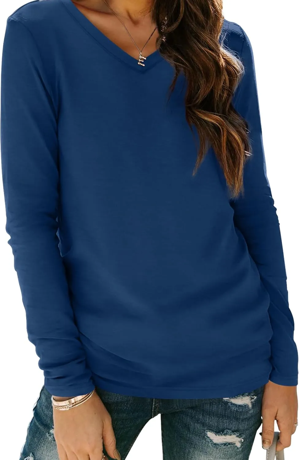 XIEERDUO Womens Long Sleeve Shirts-Fall Tops Basic Tshirts Loose Fit V Neck 3 Packs