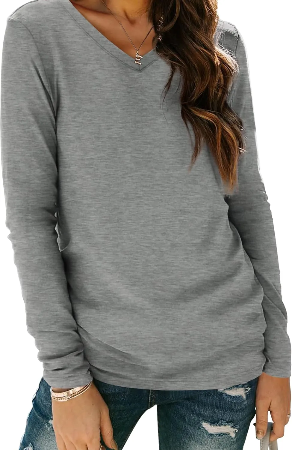 XIEERDUO Womens Long Sleeve Shirts-Fall Tops Basic Tshirts Loose Fit V Neck 3 Packs