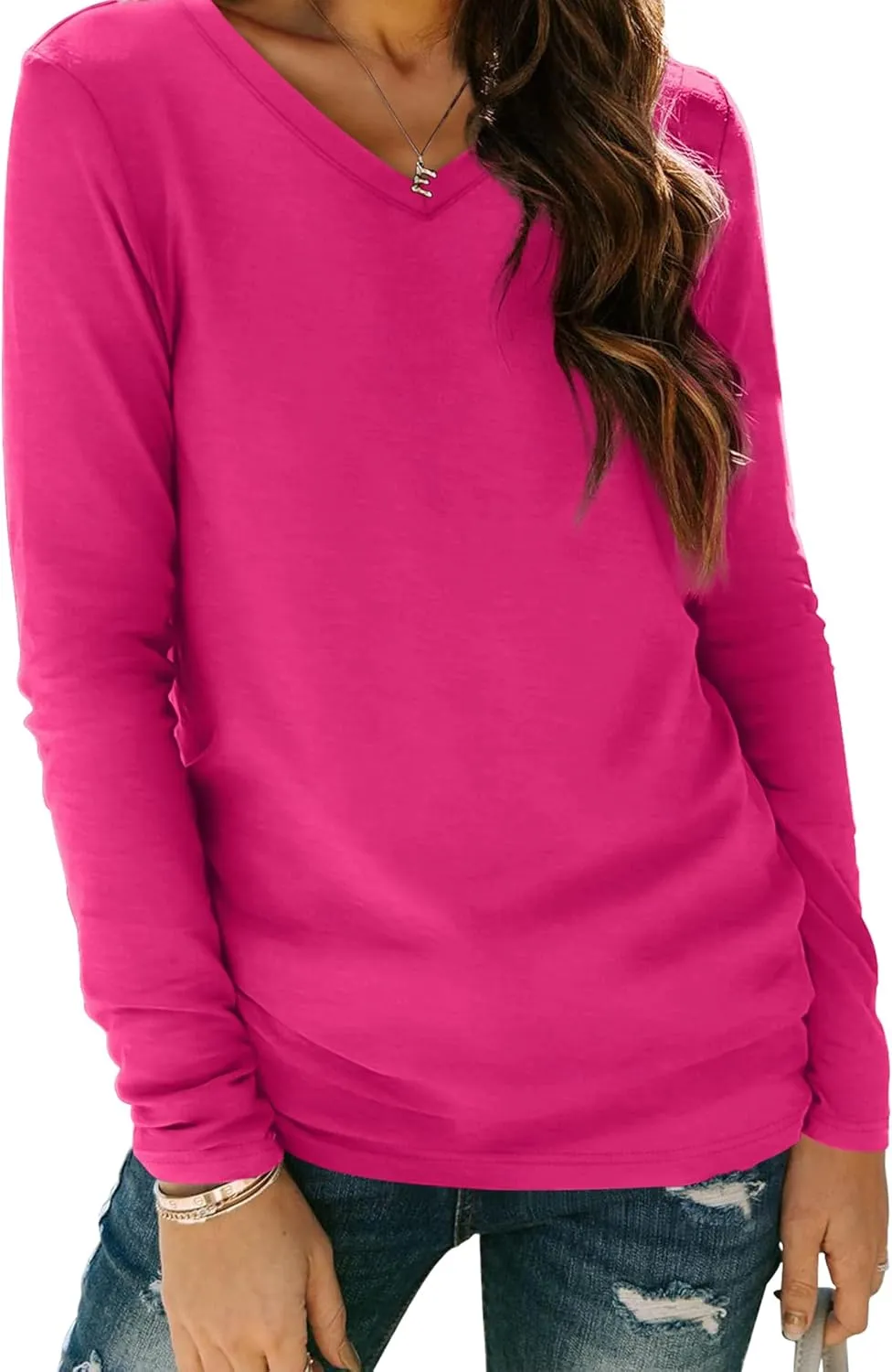 XIEERDUO Womens Long Sleeve Shirts-Fall Tops Basic Tshirts Loose Fit V Neck 3 Packs