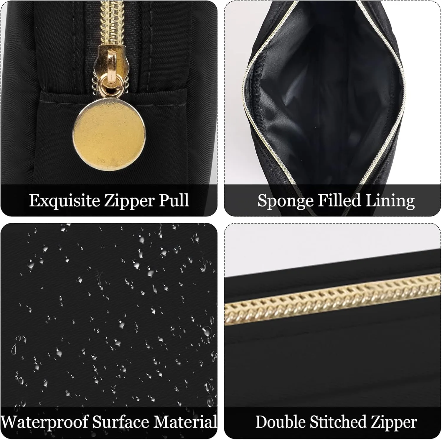 XSUIOY Makeup Bag Travel Bag Pouch for Purse, Cute Preppy Makeup Bag Cosmetic Zipper Pouch Purse Organizer Bag for Women, Waterproof Nylon Coin Pouch Sanitary Napkin Storage Bag for WorkBlack-Middle