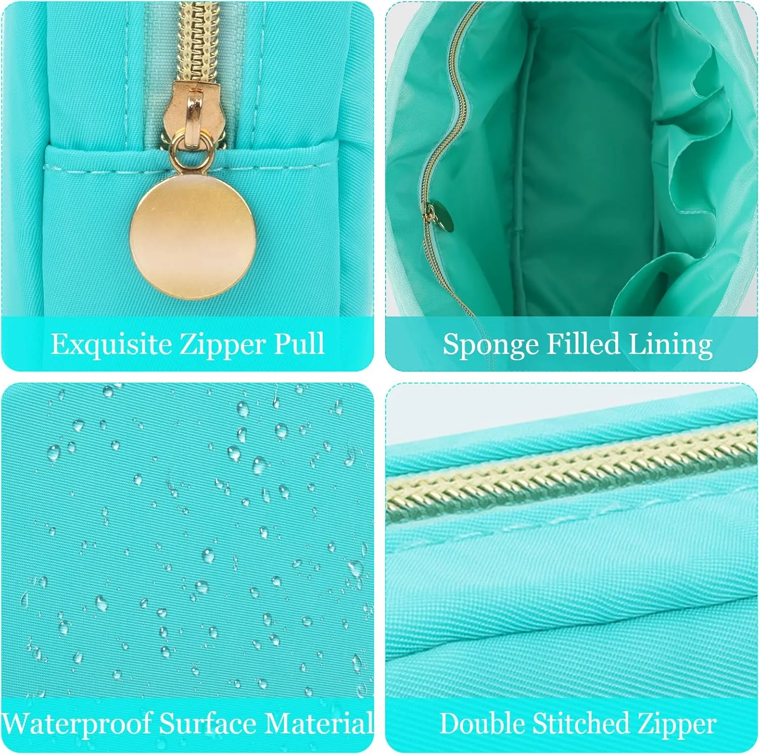 XSUIOY Makeup Bag Travel Bag Pouch for Purse, Cute Preppy Makeup Bag Cosmetic Zipper Pouch Purse Organizer Bag for Women, Waterproof Nylon Coin Pouch Sanitary Napkin Storage Bag for Work(Cyan-Large)