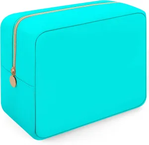 XSUIOY Makeup Bag Travel Bag Pouch for Purse, Cute Preppy Makeup Bag Cosmetic Zipper Pouch Purse Organizer Bag for Women, Waterproof Nylon Coin Pouch Sanitary Napkin Storage Bag for Work(Cyan-Large)