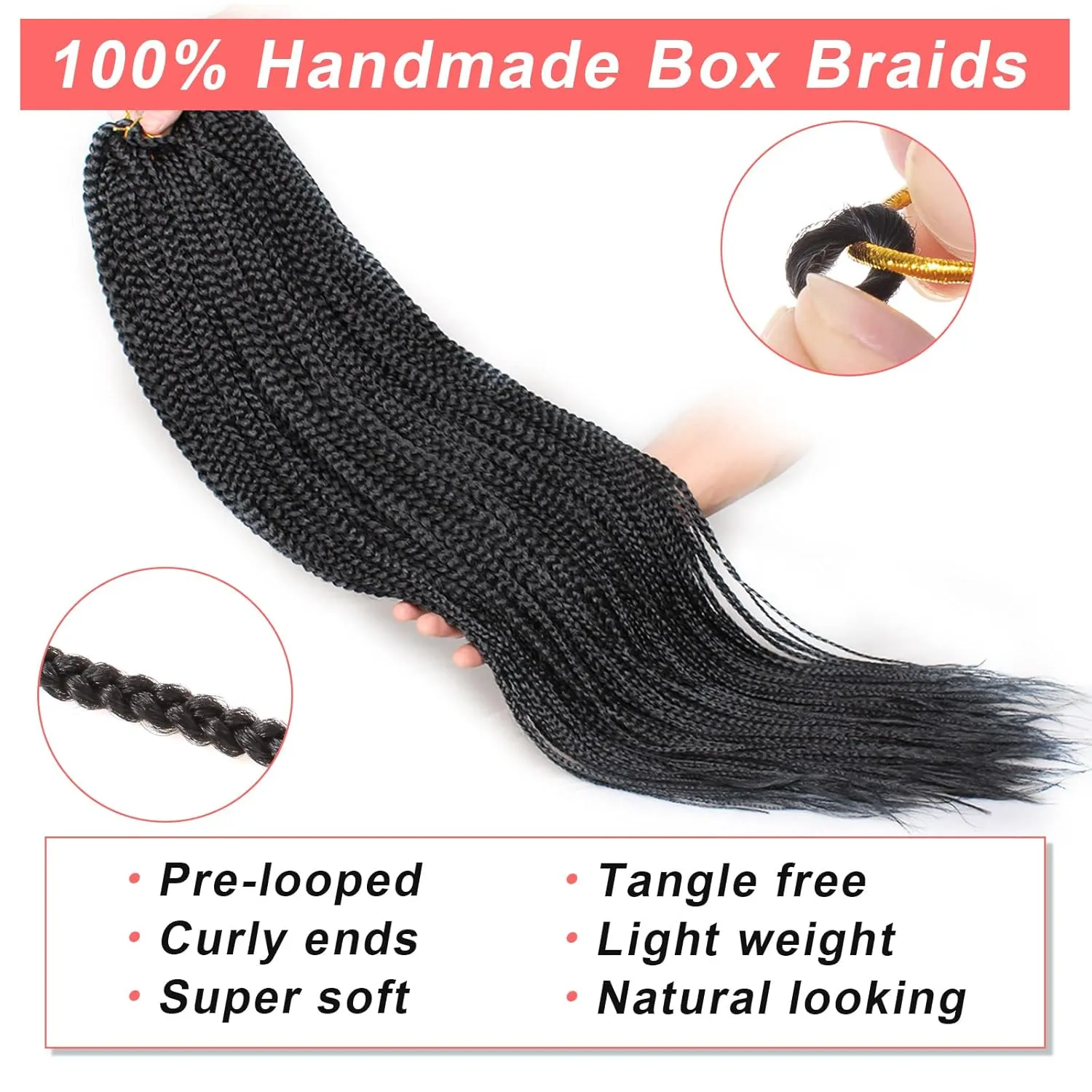 Xtrend 8 Packs 18 Inch Box Braids Crochet Hair 144 Strands Medium Knotless Box Braiding Hair Pre-looped Synthetic 3X Braids Hair Extension for Women (1B#)