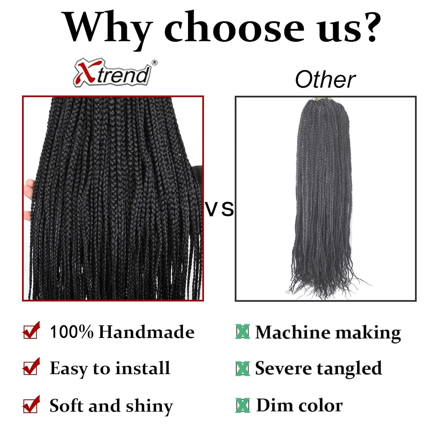Xtrend 8 Packs 18 Inch Box Braids Crochet Hair 144 Strands Medium Knotless Box Braiding Hair Pre-looped Synthetic 3X Braids Hair Extension for Women (1B#)