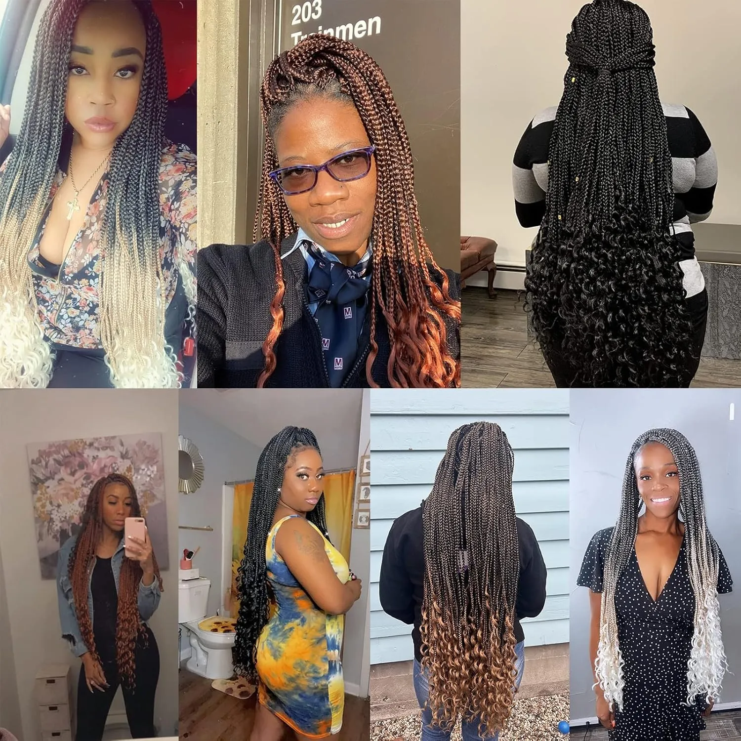 Xtrend 8 Packs 18 Inch Box Braids Crochet Hair 144 Strands Medium Knotless Box Braiding Hair Pre-looped Synthetic 3X Braids Hair Extension for Women (1B#)