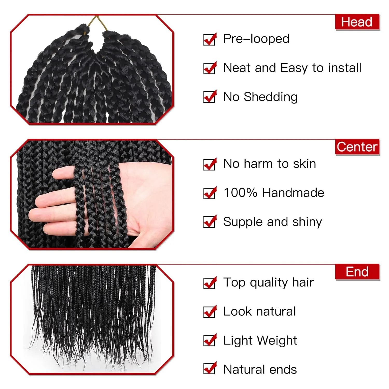 Xtrend 8 Packs 18 Inch Box Braids Crochet Hair 144 Strands Medium Knotless Box Braiding Hair Pre-looped Synthetic 3X Braids Hair Extension for Women (1B#)