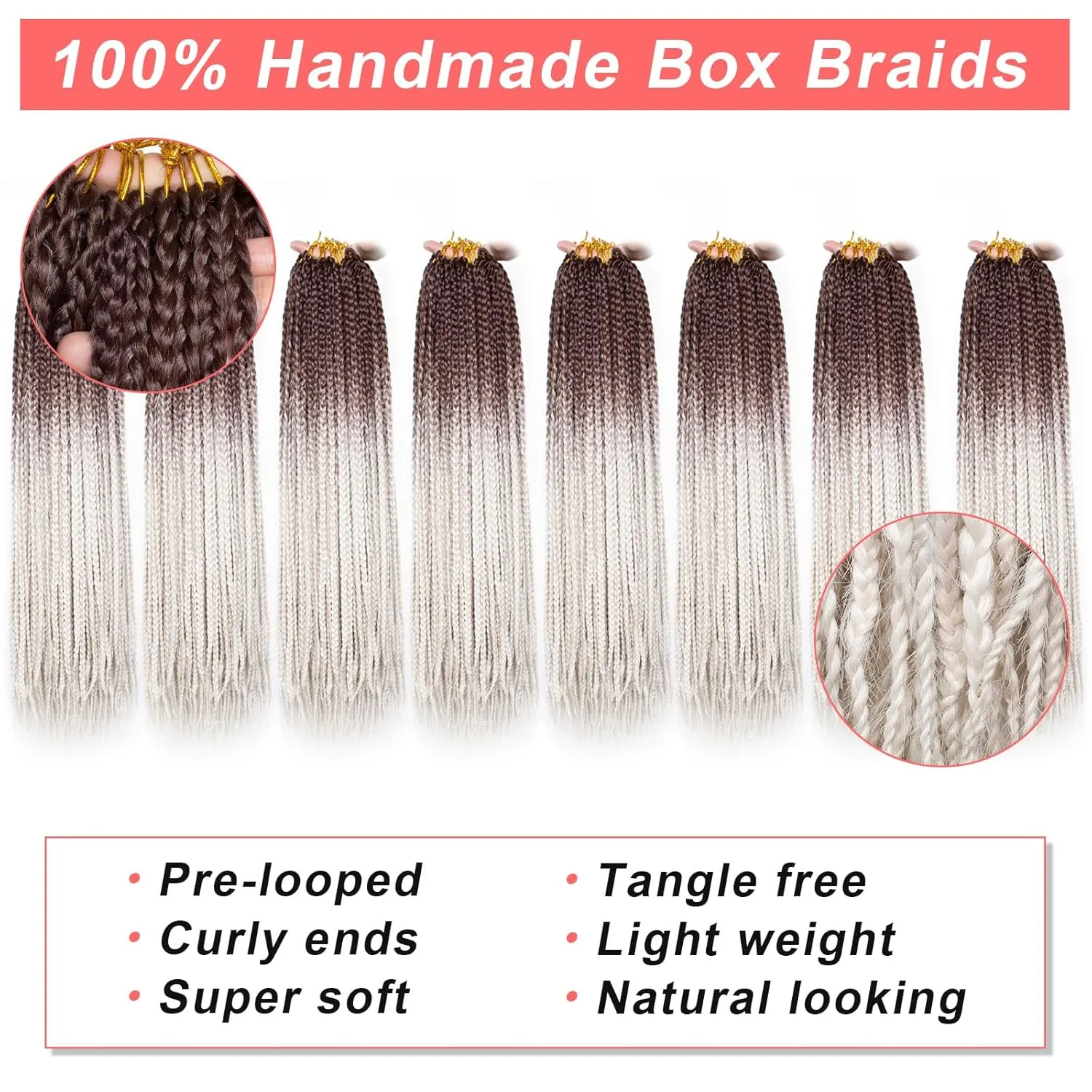Xtrend 8 Packs 24 Inch Box Braids Crochet Hair 144 Strands Pre-looped 3X Braids Medium Boho Braids Hair Extensions Auburn Long Box Braids Synthetic Crochet Hair for Woman (460#)