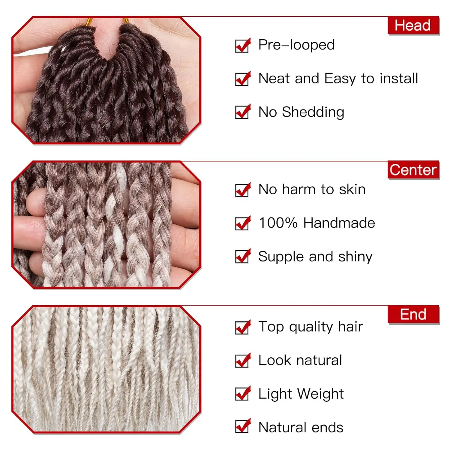 Xtrend 8 Packs 24 Inch Box Braids Crochet Hair 144 Strands Pre-looped 3X Braids Medium Boho Braids Hair Extensions Auburn Long Box Braids Synthetic Crochet Hair for Woman (460#)