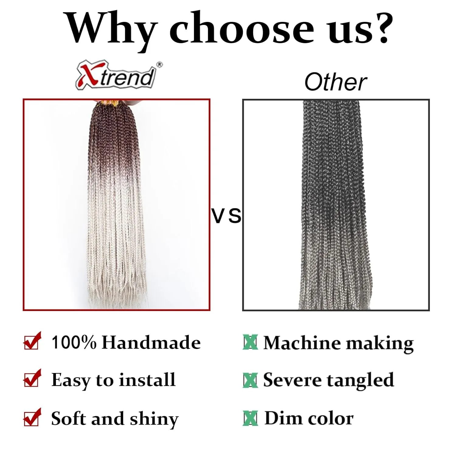 Xtrend 8 Packs 24 Inch Box Braids Crochet Hair 144 Strands Pre-looped 3X Braids Medium Boho Braids Hair Extensions Auburn Long Box Braids Synthetic Crochet Hair for Woman (460#)