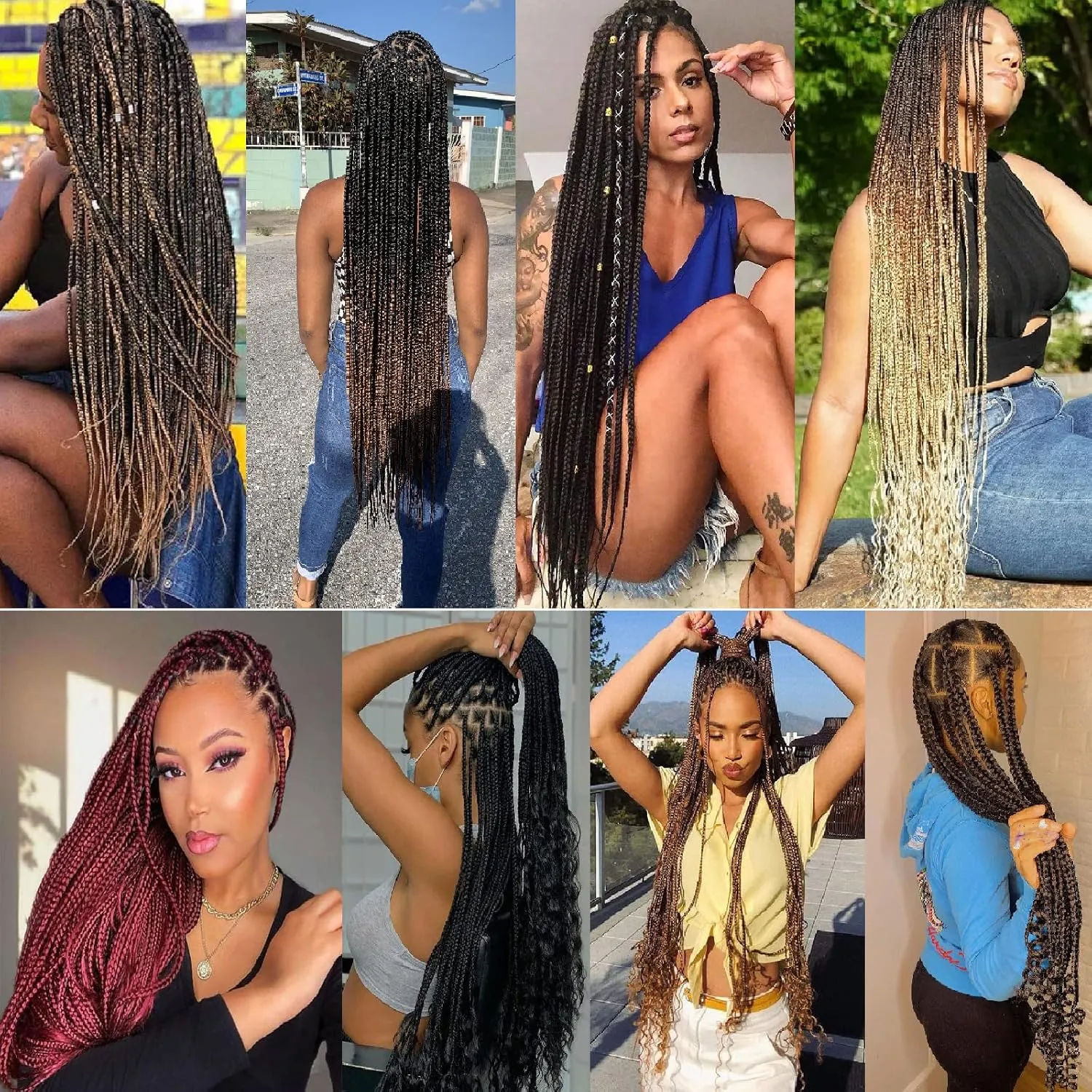 Xtrend 8 Packs 24 Inch Box Braids Crochet Hair 144 Strands Pre-looped 3X Braids Medium Boho Braids Hair Extensions Auburn Long Box Braids Synthetic Crochet Hair for Woman (460#)
