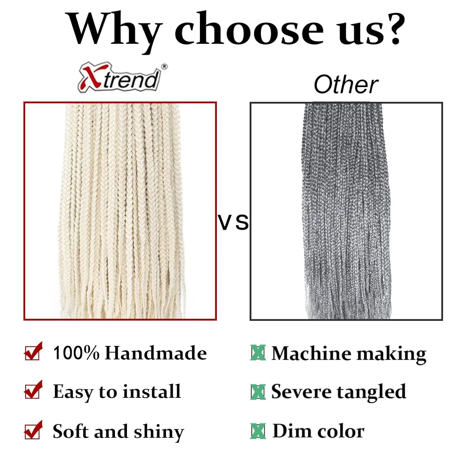 Xtrend 8 Packs 24 Inch Box Braids Crochet Hair 144 Strands Pre-Looped Blonde Crotchet 3X Braids Medium Synthetic Braiding Hair Extension for Women (613#)