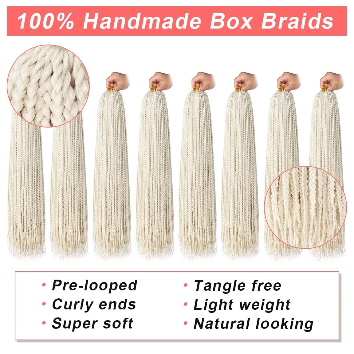Xtrend 8 Packs 24 Inch Box Braids Crochet Hair 144 Strands Pre-Looped Blonde Crotchet 3X Braids Medium Synthetic Braiding Hair Extension for Women (613#)